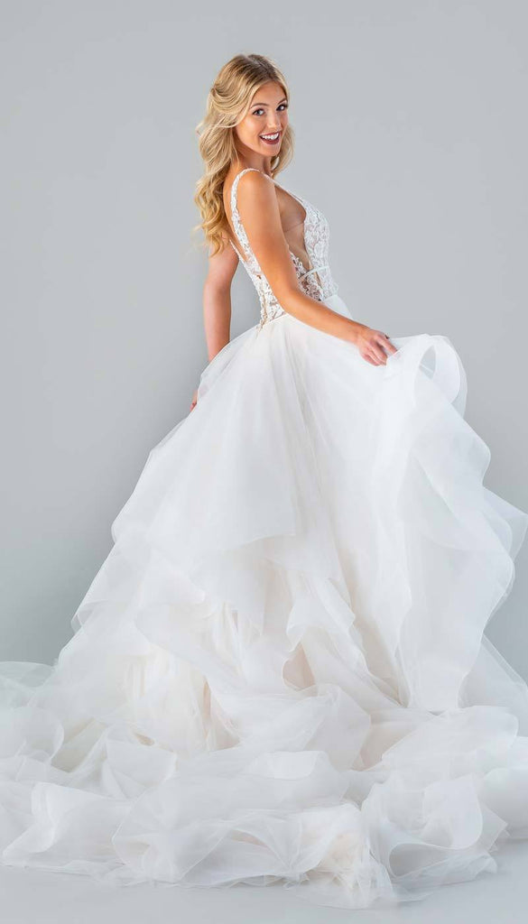 Drama Ball Gown Wedding Dress Dusty Blue Tiered Tulle Wedding Dress AW –  SheerGirl